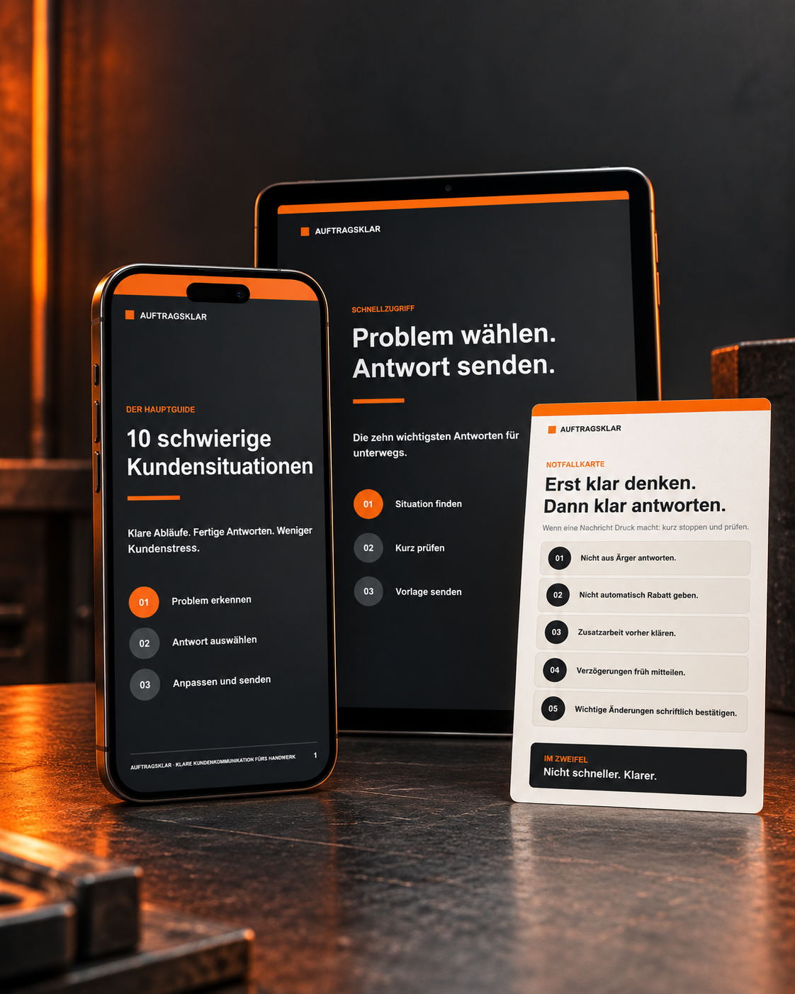 AUFTRAGSKLAR auf Smartphone und Tablet mit Notfallkarte